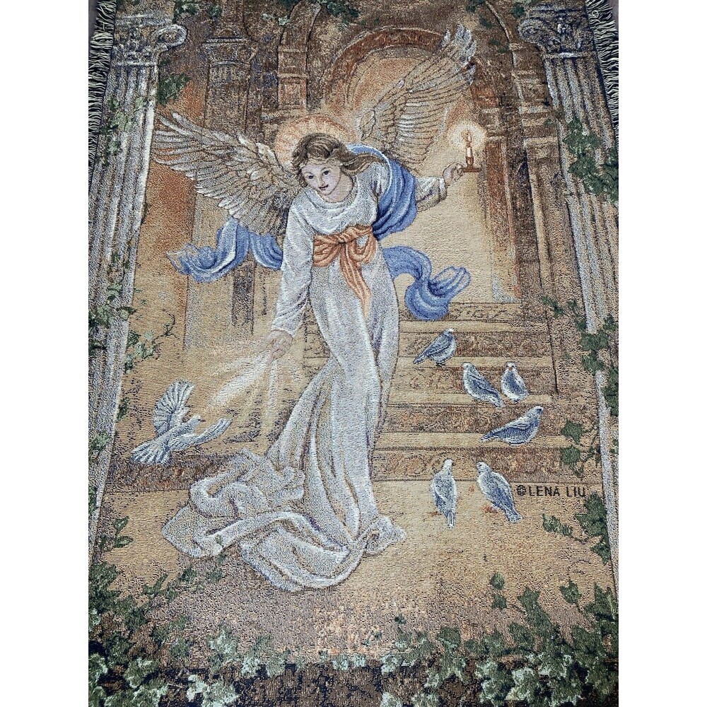 LENA LIU ANGEL OF LIGHT TAPESTRY THROW BLANKET DOVES WINGS 53x73 ART FAST SHIP
